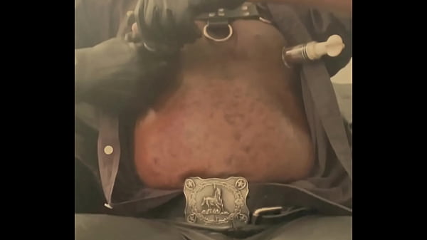 Black Mature Muscle Leather Titpump Nipple Play & BBC Cum